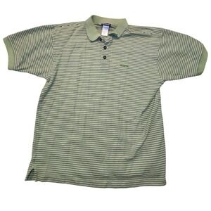 Patagonia Mens Organic Cotton Striped Polo Shirt Green White Medium M Logo